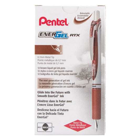 EnerGel RTX Retractable Liquid Gel Pen, (0.7mm) Metal Tip, Medium Line, Brown Ink (BL77-E)