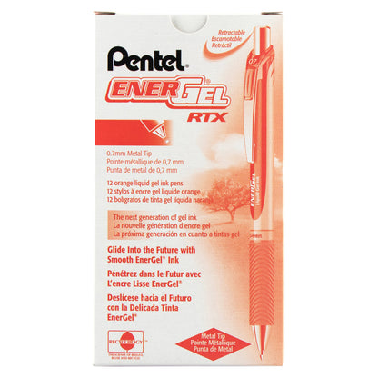 EnerGel RTX Retractable Liquid Gel Pen, (0.7mm) Metal Tip, Medium Line,Orange Ink (BL77-F)