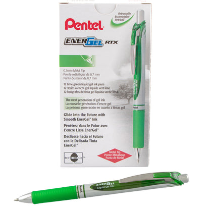 EnerGel RTX Retractable Liquid Gel Pen, (0.7mm) Metal Tip, Medium Line, Lime Green Ink (BL77-K)