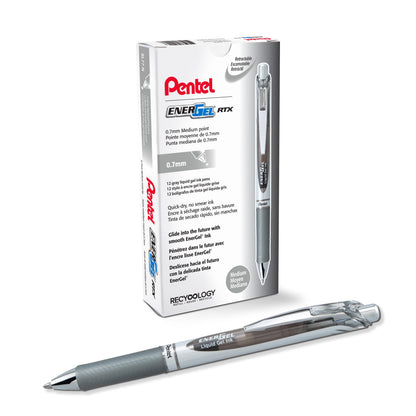 EnerGel RTX Retractable Liquid Gel Pen, (0.7mm) Medium line, Gray Ink (BL77-N)