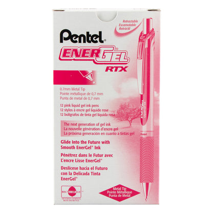 EnerGel RTX Retractable Liquid Gel Pen, (0.7mm) Metal Tip, Medium Line, Pink Ink (BL77-P)