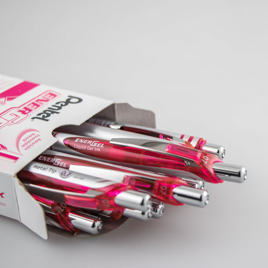EnerGel RTX Retractable Liquid Gel Pen, (0.7mm) Metal Tip, Medium Line, Pink Ink (BL77-P)