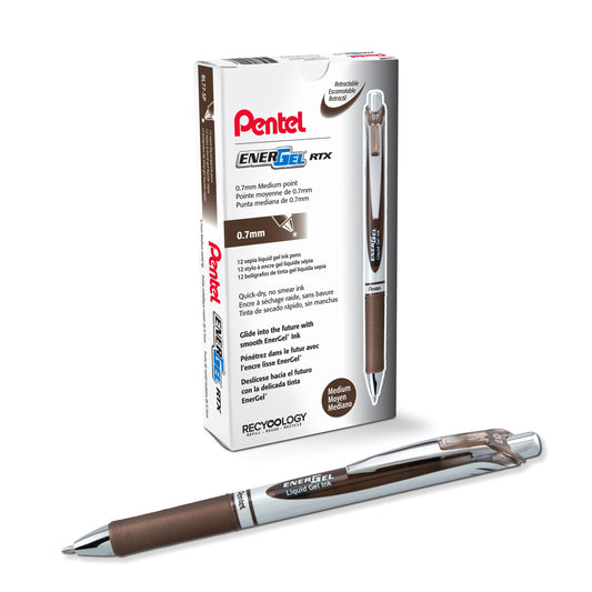 EnerGel RTX Retractable Liquid Gel Pen, (0.7mm) Medium line, Sepia Ink (BL77-SP)