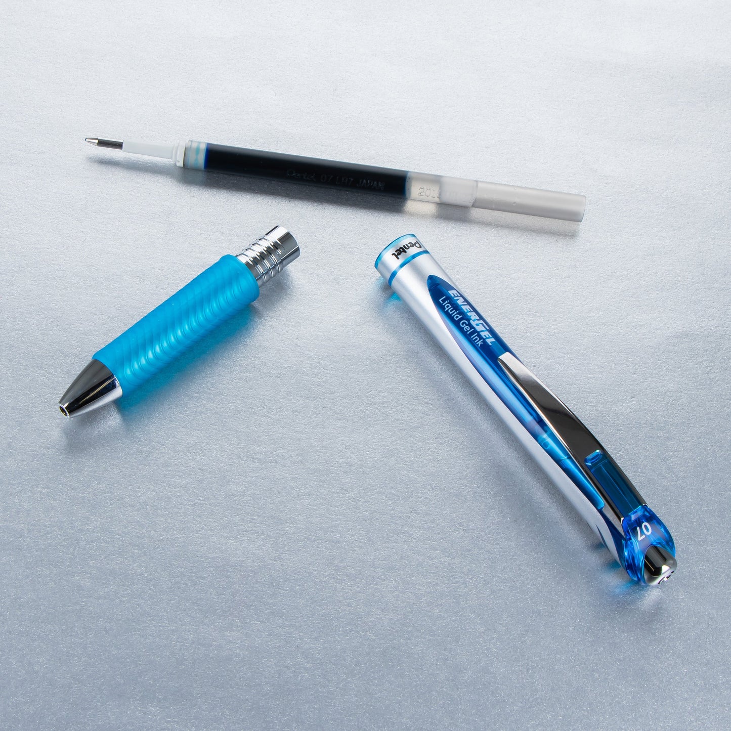 EnerGel RTX Retractable Liquid Gel Pen, (0.7mm) Metal Tip, Medium Line, Sky Blue Ink (BL77-S)