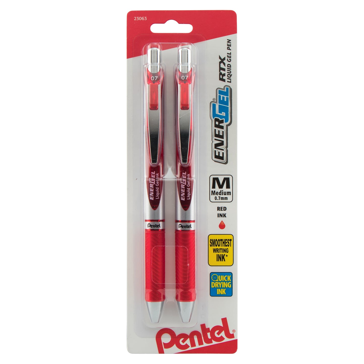 EnerGel RTX Retractable Liquid Gel Pen, (0.7mm) Metal Tip, Medium Line, Red Ink 2-Pk (BL77BP2B)