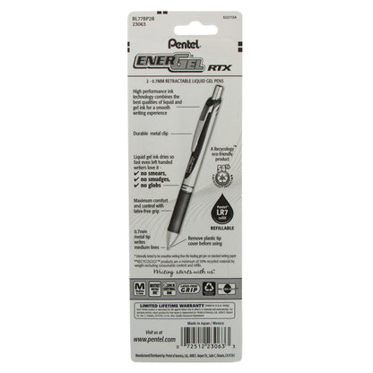 EnerGel RTX Retractable Liquid Gel Pen, (0.7mm) Metal Tip, Medium Line, Red Ink 2-Pk (BL77BP2B)