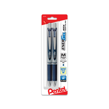 EnerGel RTX Retractable Liquid Gel Pen, (0.7mm) Metal Tip, Medium Line, Navy Blue Ink 2-Pk (BL77BP2CA)