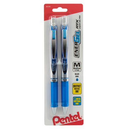 EnerGel RTX Retractable Liquid Gel Pen, (0.7mm) Metal Tip, Medium Line, Blue Ink 2-Pk (BL77BP2C)