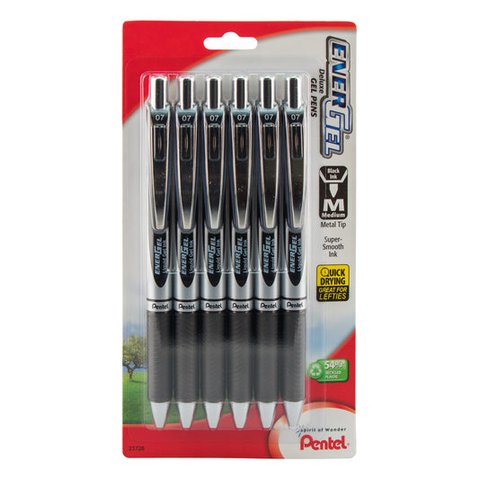 EnerGel RTX Retractable Liquid Gel Pen, (0.7mm) Metal Tip, Medium Line, Black Ink 6-Pk (BL77BP6A)