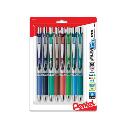 EnerGel RTX Retractable Liquid Gel Pen, (0.7mm) Metal Tip, Medium Line, Assorted Ink (C/CA/D/E/F/K/S/S3), 8-Pk (BL77BP8M2)