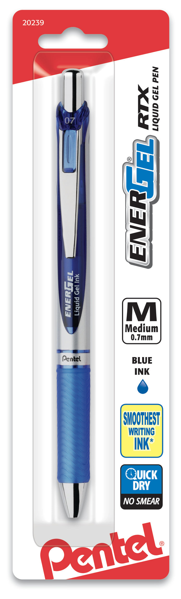 EnerGel RTX Retractable Liquid Gel Pen, (0.7mm) Metal Tip, Medium Line,Blue Ink 1-Pk (BL77BPC)