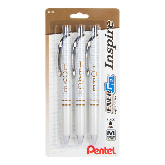 EnerGel Inspire Love/Teach/Hope, (0.7mm) Medium Line, Black Ink 3-pk (BL77INSPBP3M1)