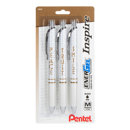 EnerGel Inspire Peace/Trust/Smile, (0.7mm) Medium Line, Black Ink 3-pk (BL77INSPBP3M)
