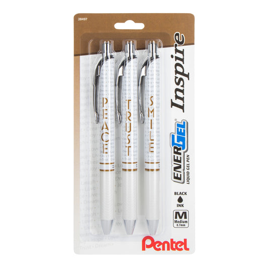 EnerGel Inspire Peace/Trust/Smile, (0.7mm) Medium Line, Black Ink 3-pk (BL77INSPBP3M)