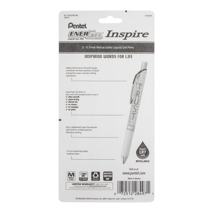 EnerGel Inspire Peace/Trust/Smile, (0.7mm) Medium Line, Black Ink 3-pk (BL77INSPBP3M)