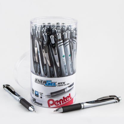EnerGel RTX Retractable Liquid Gel Pen, (0.7mm) Metal Tip, Medium Line, Canister Black Ink, 36pk (BL77PC36A)