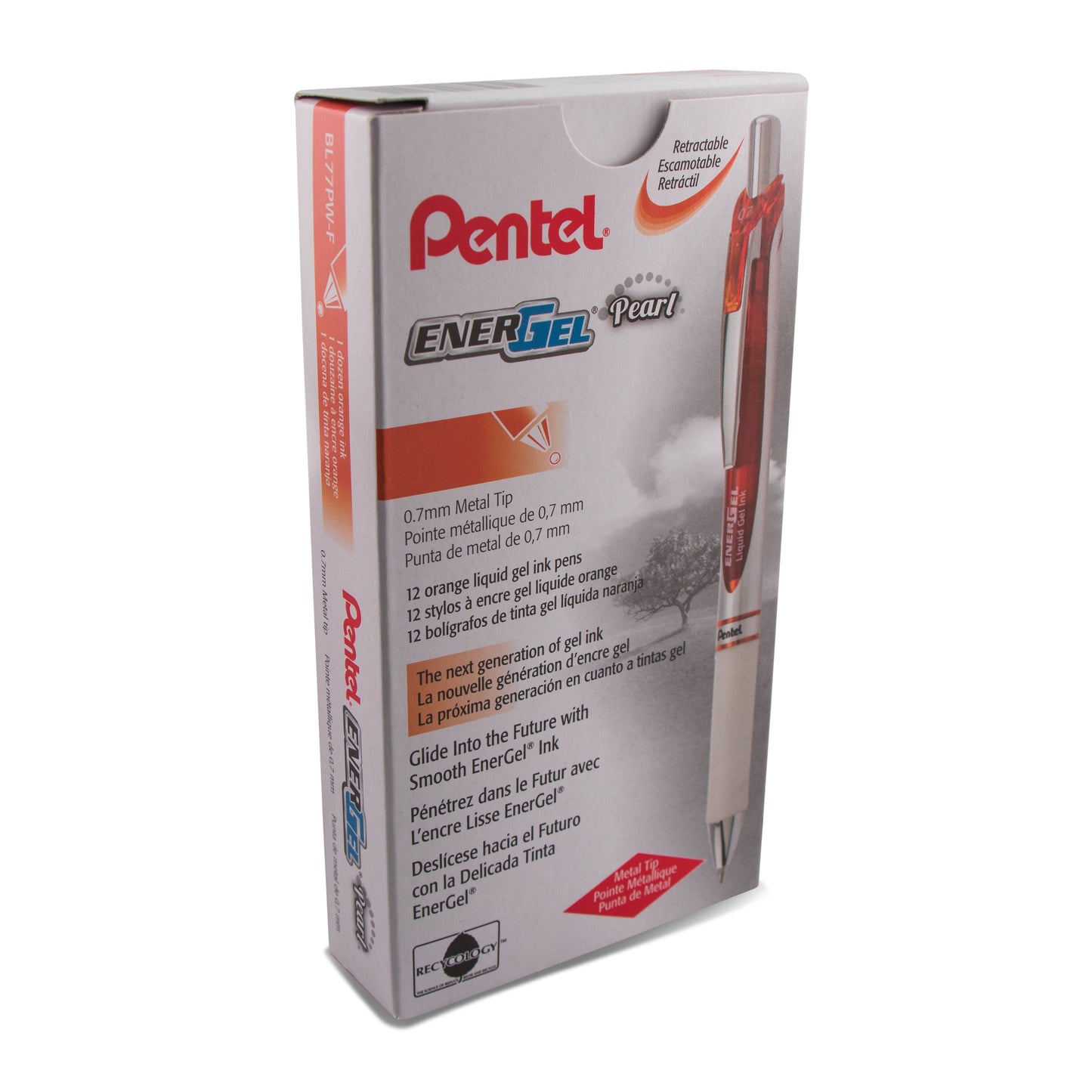 EnerGel Pearl Retractable Liquid Gel Pen, (0.7mm) Metal Tip, Medium Line, Orange Accent, Orange Ink (BL77PW-F)