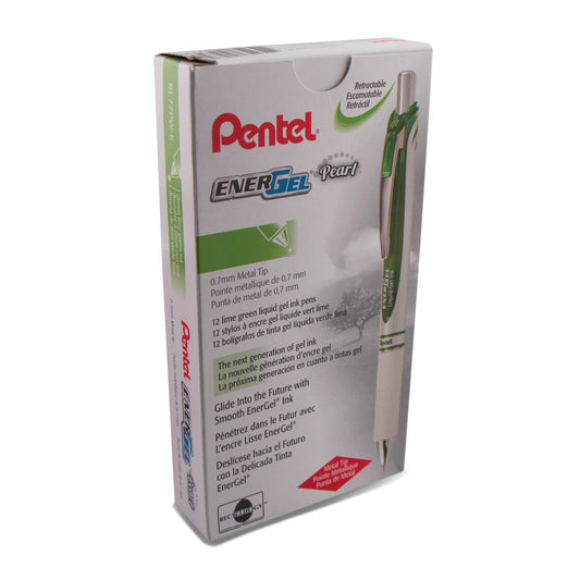 EnerGel Pearl Retractable Liquid Gel Pen, (0.7mm) Metal Tip, Medium Line, Lime Green Accent, Lime Green Ink (BL77PW-K)