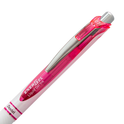 EnerGel Pearl Retractable Liquid Gel Pen, (0.7mm) Metal Tip, Medium Line, Pink Accent, Pink Ink (BL77PW-P)