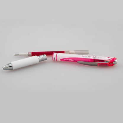 EnerGel Pearl Retractable Liquid Gel Pen, (0.7mm) Metal Tip, Medium Line, Pink Accent, Pink Ink (BL77PW-P)