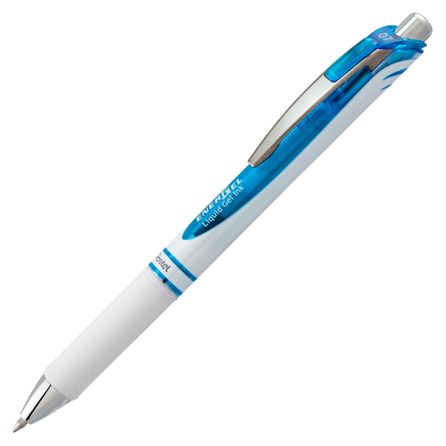 EnerGel Pearl Retractable Liquid Gel Pen, (0.7mm) Metal Tip, Medium Line, Sky Blue Accent, Sky Blue Ink (BL77PW-S)