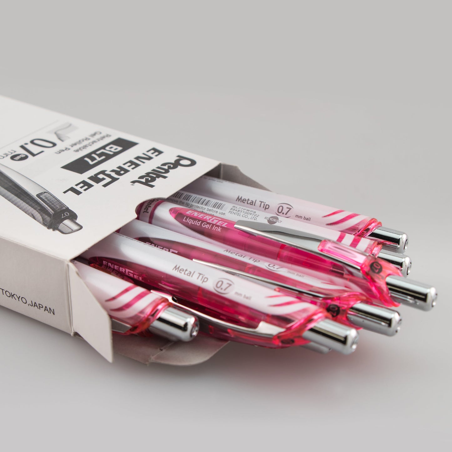EnerGel Pearl Retractable Liquid Gel Pen, (0.7mm) Metal Tip, Medium Line, Pink Accent, Black Ink (BL77PWP-A)