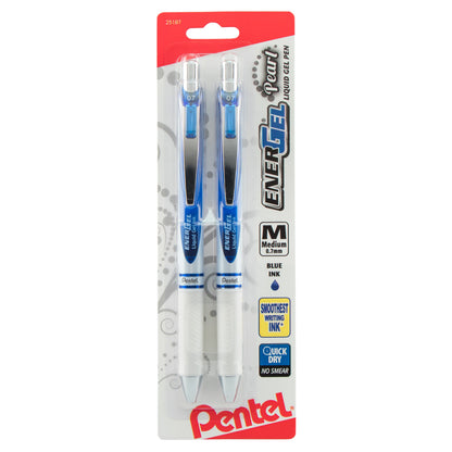 EnerGel Pearl Retractable Liquid Gel Pen, (0.7mm) Metal Tip, Medium Line, Blue Accent, Blue Ink 2-Pk (BL77WBP2C)