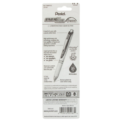 EnerGel Pearl Retractable Liquid Gel Pen, (0.7mm) Metal Tip, Medium Line, Blue Accent, Blue Ink 2-Pk (BL77WBP2C)