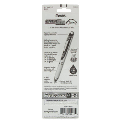 EnerGel Pearl Retractable Liquid Gel Pen, (0.7mm) Metal Tip, Medium Line, Pink Ink/Violet Ink 2-Pk (BL77WBP2PV)