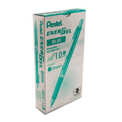Pentel EnerGel RTX Retractable Liquid Gel Pen, (1.0mm) Metal Tip, Bold Line, Green Ink (BL80-D)