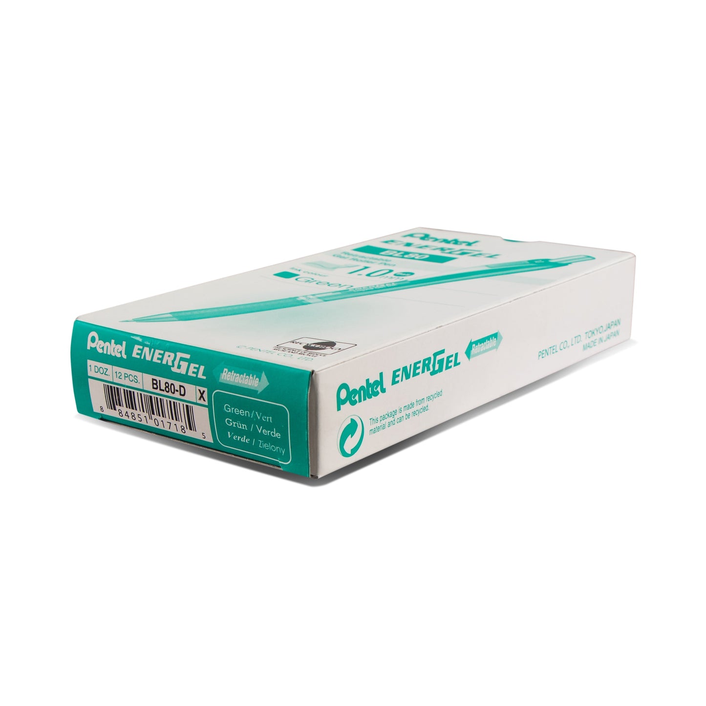 Pentel EnerGel RTX Retractable Liquid Gel Pen, (1.0mm) Metal Tip, Bold Line, Green Ink (BL80-D)