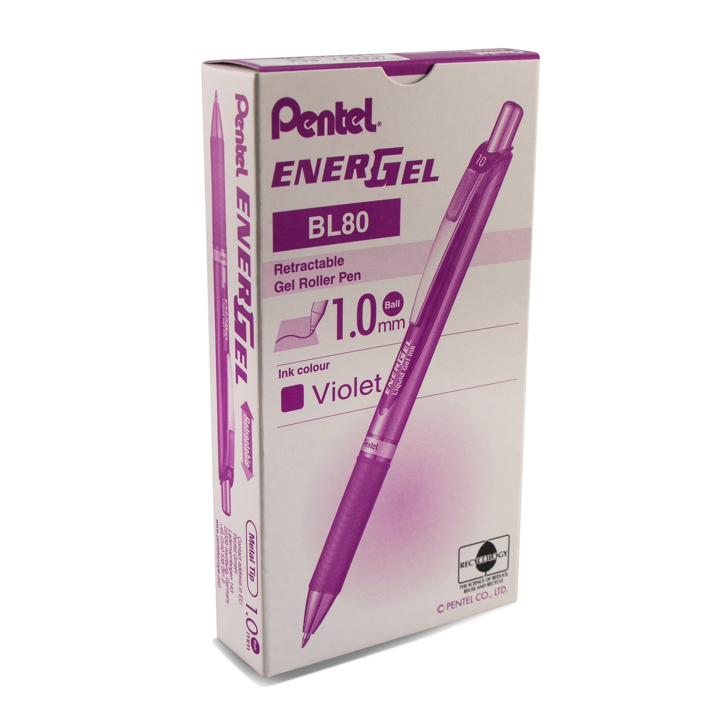 EnerGel RTX Retractable Liquid Gel Pen, (1.0mm) Metal Tip, Bold Line, Violet Ink (BL80-V)