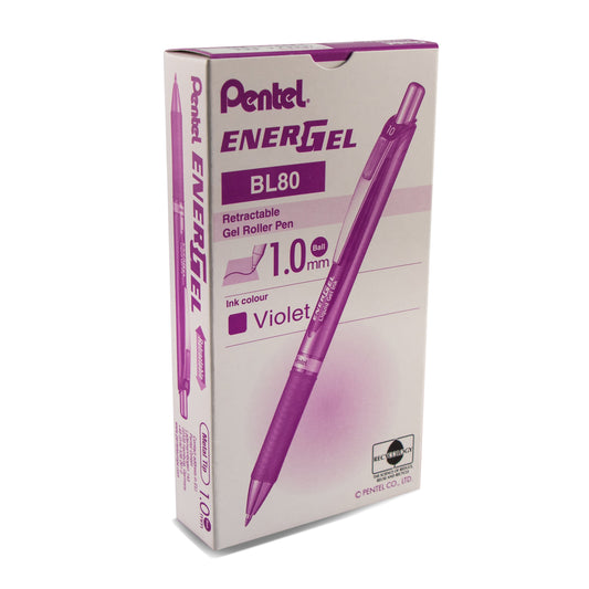 EnerGel RTX Retractable Liquid Gel Pen, (1.0mm) Metal Tip, Bold Line, Violet Ink (BL80-V)