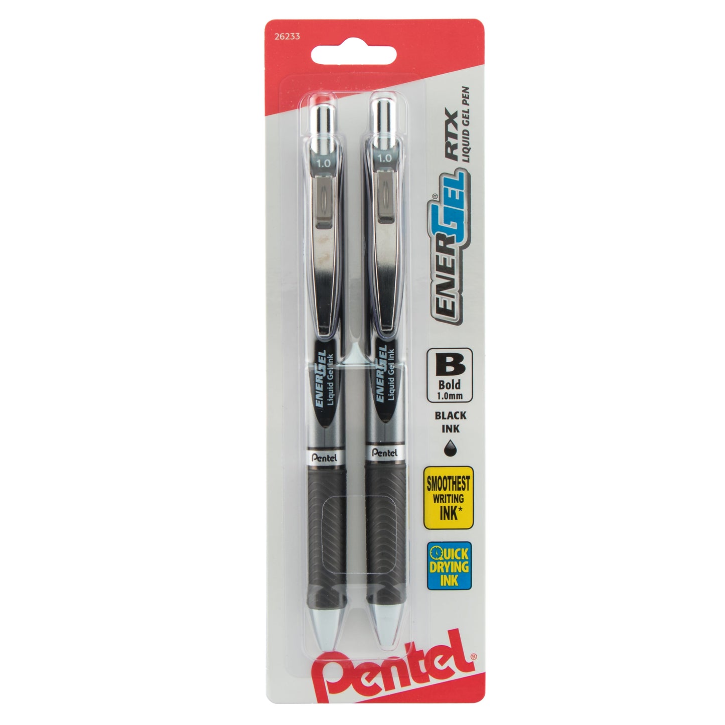 EnerGel RTX Retractable Liquid Gel Pen, (1.0mm) Metal Tip, Bold Line, Black Ink 2-Pk (BL80BP2A)