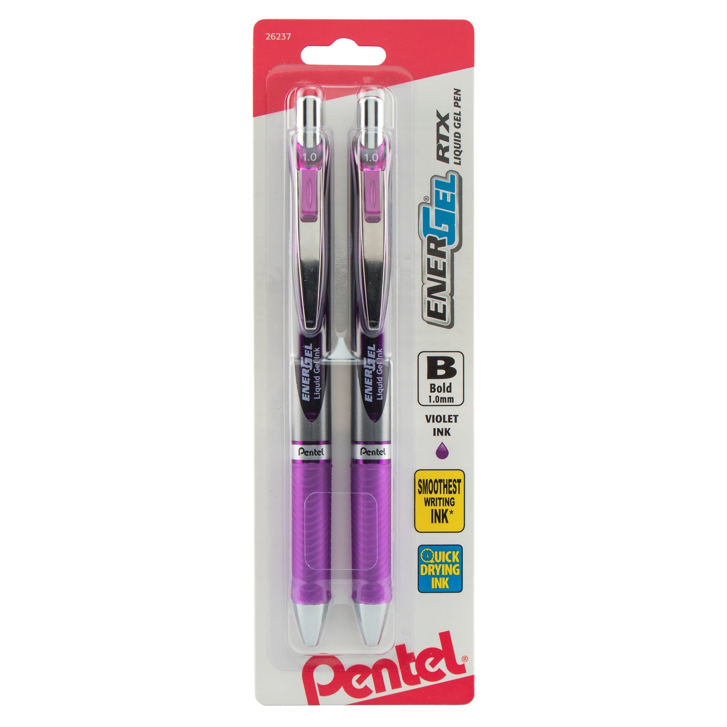 EnerGel RTX Retractable Liquid Gel Pen, (1.0mm) Metal Tip, Bold Line, Violet Ink 2-Pk (BL80BP2V)