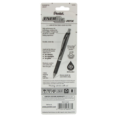 EnerGel RTX Retractable Liquid Gel Pen, (1.0mm) Metal Tip, Bold Line, Violet Ink 2-Pk (BL80BP2V)