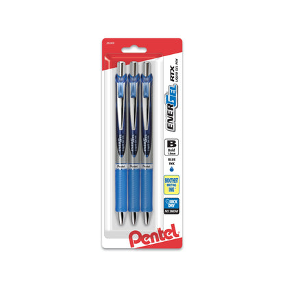 EnerGel RTX Retractable Liquid Gel Pen, (1.0mm) Metal Tip, Bold Line, Blue Ink 3-Pk (BL80BP3C)