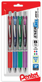 EnerGel RTX Retractable Liquid Gel Pen, (1.0mm) Metal Tip, Bold Line, Assorted Ink (B/C/D/V) 4-Pk (BL80BP4M1)
