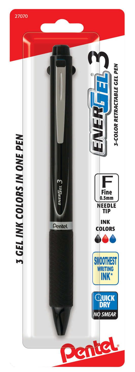 EnerGel 3 Multi-Function, 3-Ink Gel Pen, (0.5mm) Fine Line, Black/Red/Blue Ink, Assorted Barrels, 1-Pk (BLC35BPM)
