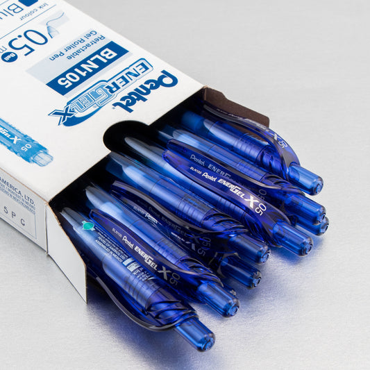 EnerGel-X Retractable Liquid Gel Pen, (0.5mm) Needle Tip, Fine Line, Blue Ink (BLN105-C)
