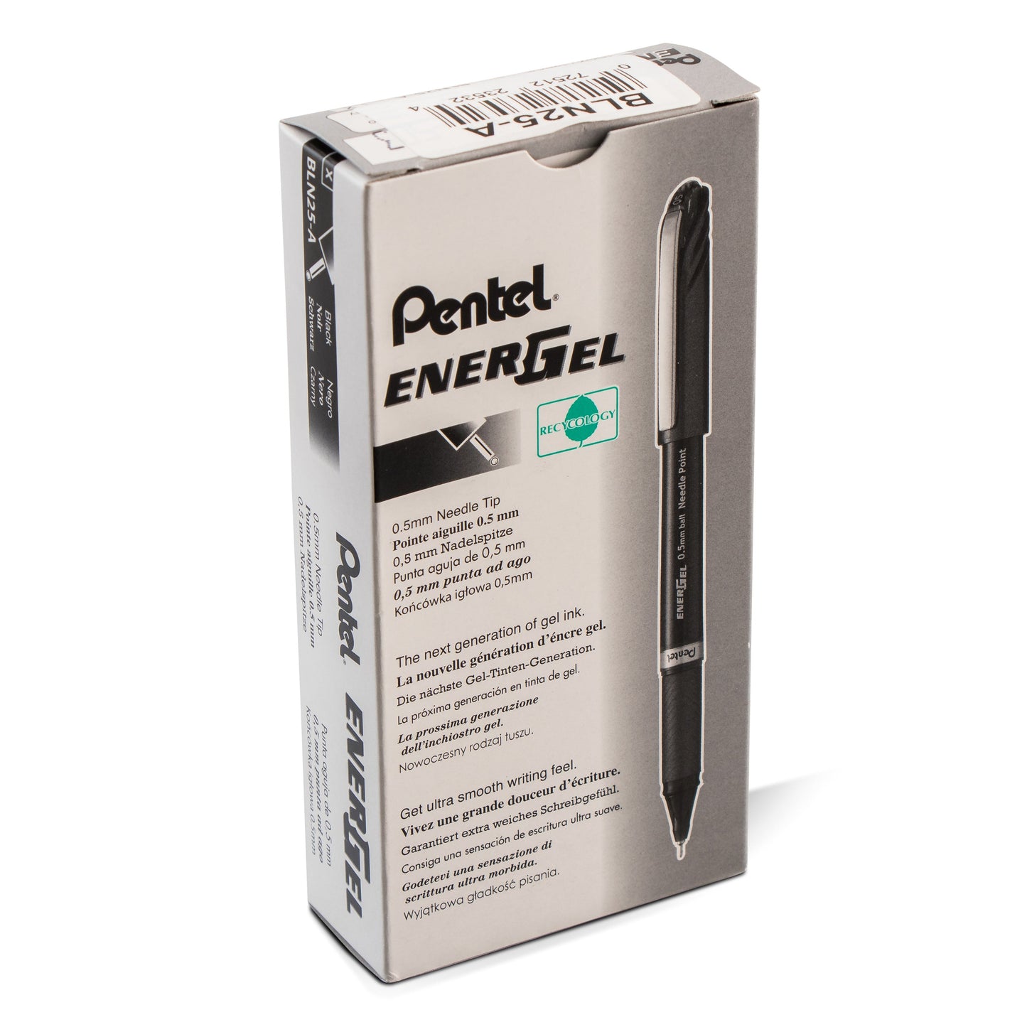 EnerGel NV Liquid Gel Pen, (0.5mm) Needle Tip, Fine Line Capped, Black Ink (BLN25-A)