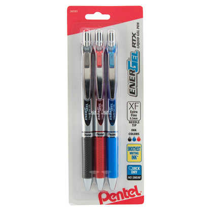 EnerGel RTX Retractable Liquid Gel Pen, (0.3mm) Needle Tip, Extra Fine Line, 
Assorted Ink (A/B/C), 3-Pk (BLN73BP3M)