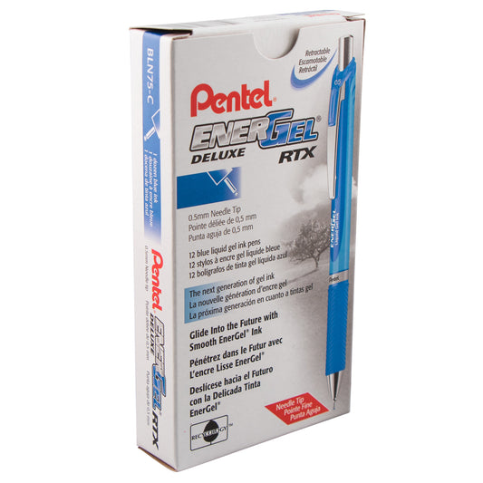 EnerGel RTX Retractable Liquid Gel Pen, (0.5mm) Needle Tip, Fine Line, Blue Ink (BLN75-C)