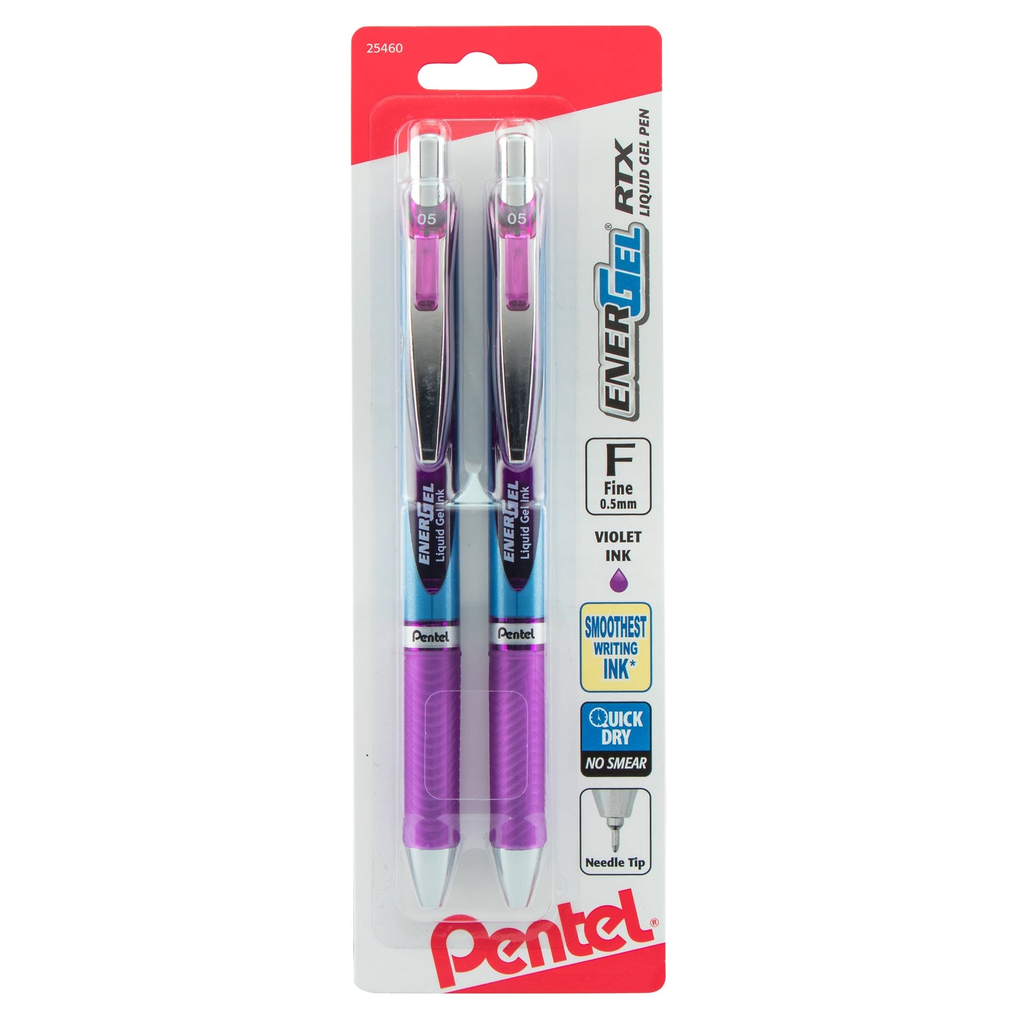 EnerGel RTX Retractable Liquid Gel Pen, (0.5mm) Needle Tip, Fine Line, Violet Ink 2-Pk (BLN75BP2V)