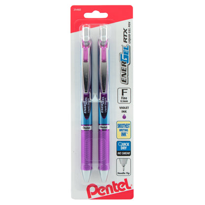 EnerGel RTX Retractable Liquid Gel Pen, (0.5mm) Needle Tip, Fine Line, Violet Ink 2-Pk (BLN75BP2V)
