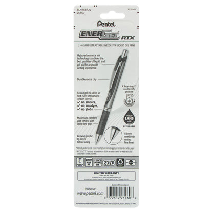 EnerGel RTX Retractable Liquid Gel Pen, (0.5mm) Needle Tip, Fine Line, Violet Ink 2-Pk (BLN75BP2V)