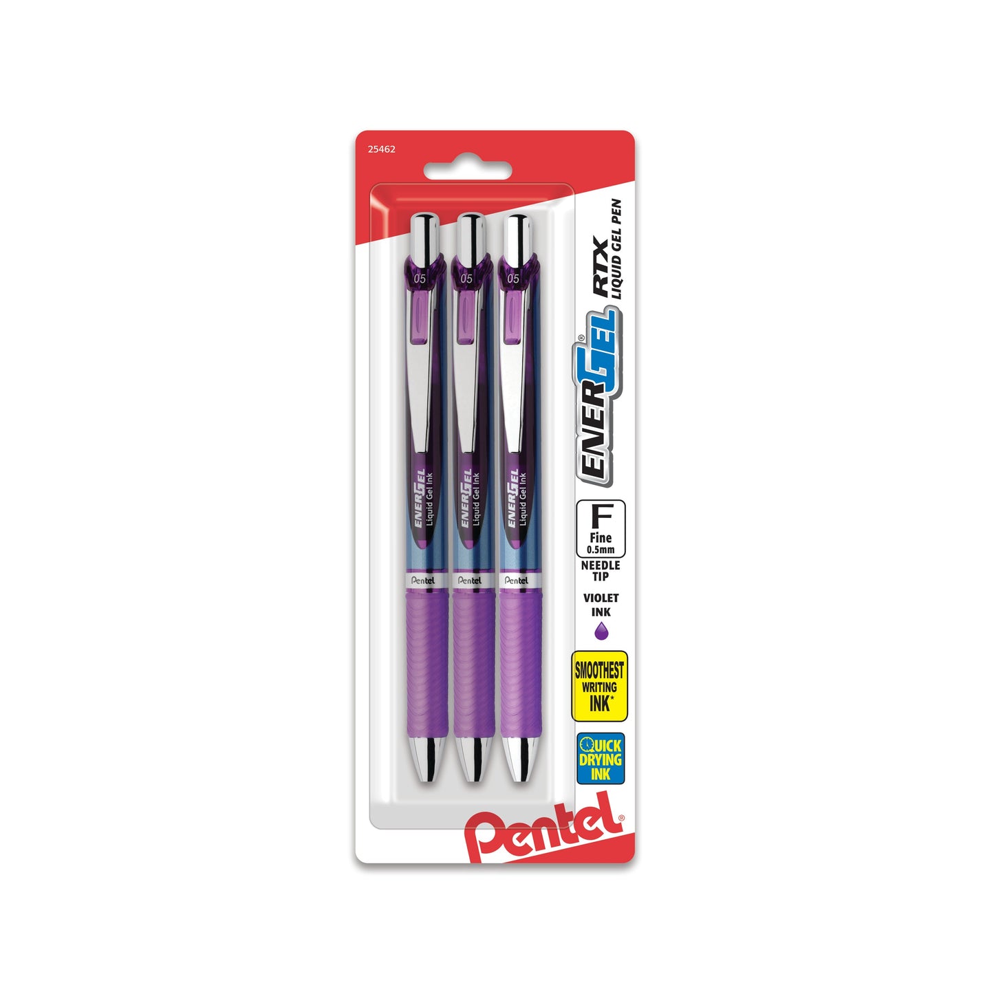 EnerGel RTX Retractable Liquid Gel Pen, (0.5mm) Needle Tip, Fine Line, Violet Ink 3-Pk (BLN75BP3V)