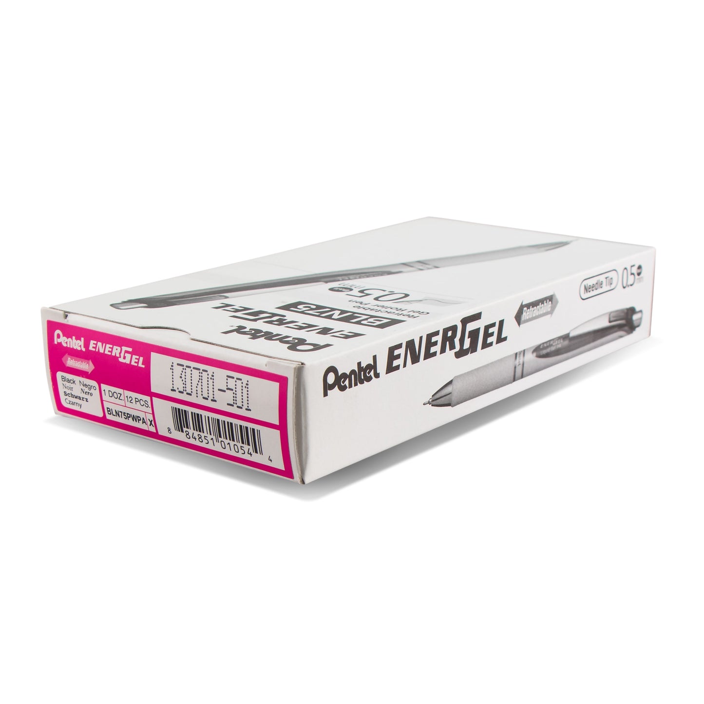 EnerGel Pearl Retractable (0.5mm) Needle Tip, Fine Line, Pink Accent, Black Ink (BLN75PWP-A)