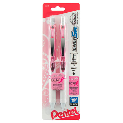 PINK BCA EnerGel Pearl Retractable (0.5mm) Needle Tip, Fine Line, Pink Accent, Black Ink 2-Pk (BLN75WBP2PA)