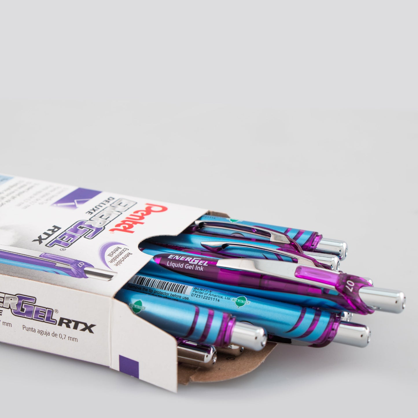EnerGel RTX Retractable Liquid Gel Pen, (0.7mm) Needle Tip, Medium Line, Violet Ink (BLN77-V)